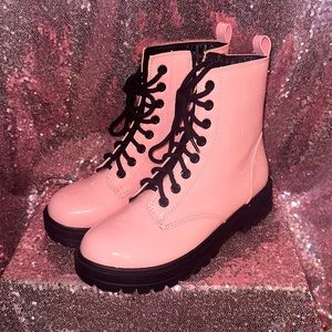 SODA baby pink and black combat boots
